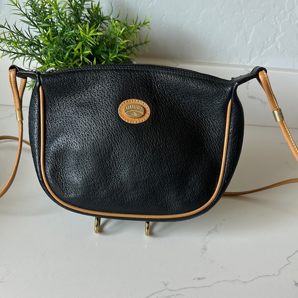 Vintage Gucci Plus Black Leather Crossbody Bag Mini 1980s - Picture 5 of 10
